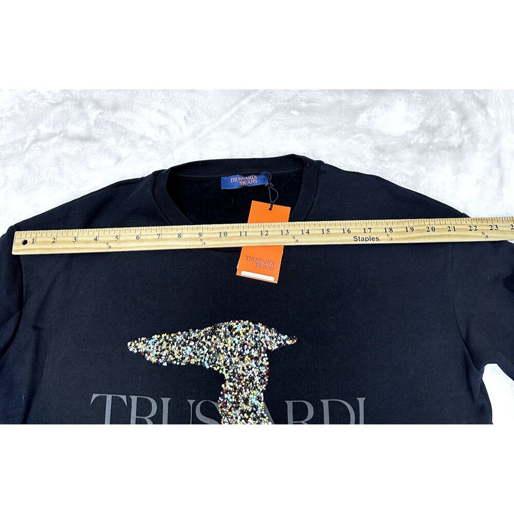 TRUSSARDI JEANS Women's Cotton Sweater Black Embellished Logo Sweatshirt SZ L - Picture 12 of 16